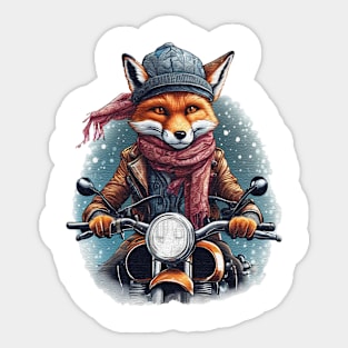 Fox wearing a jackets hat and a scarf on a motorcycle Sticker